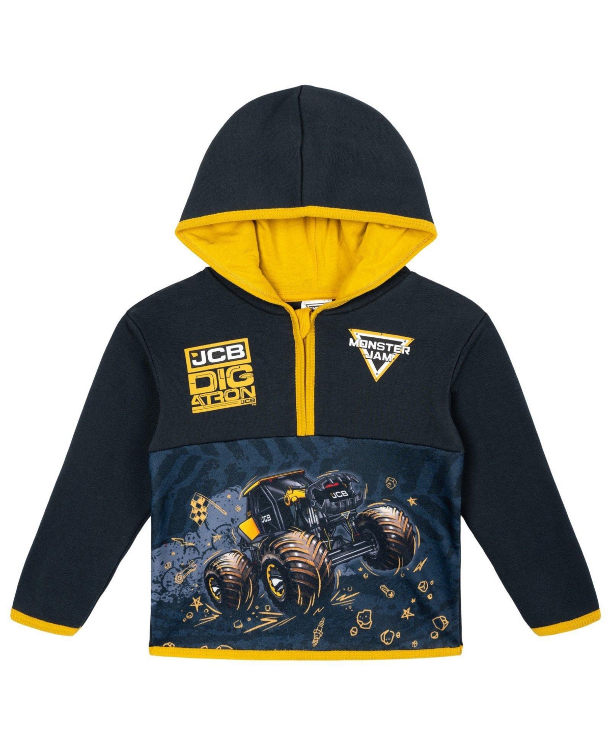 Monster Jam Toddler Boys' 2T-5T Half-Zip Fleece Hooded Sweatshirt