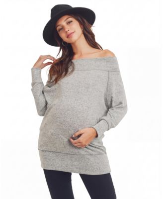 Maternity Off-the-Shoulder Long-Sleeve Brushed Tunic