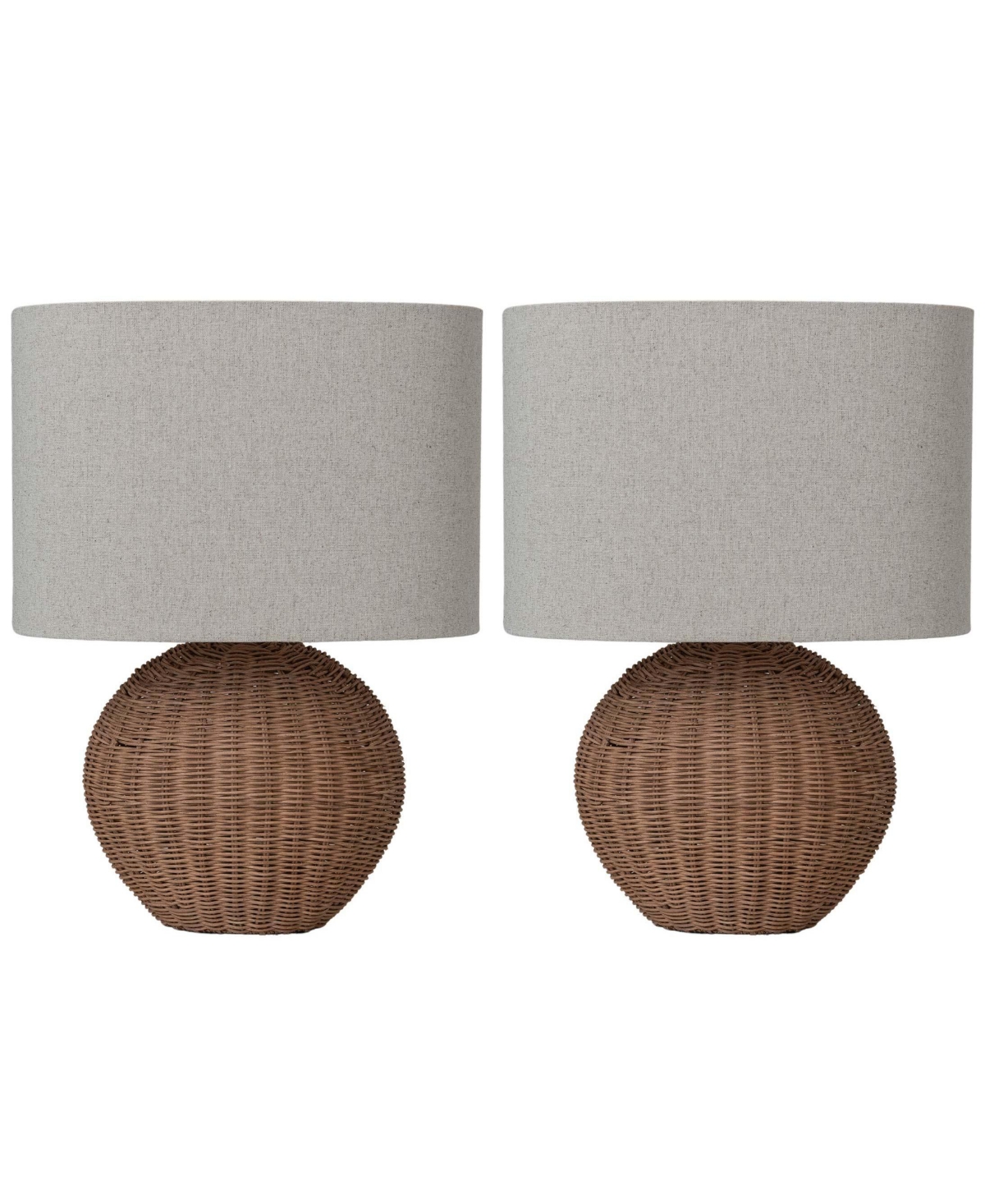 Storied Home Hand-Woven Rattan Table Lamp with Linen Shade, Set of 2