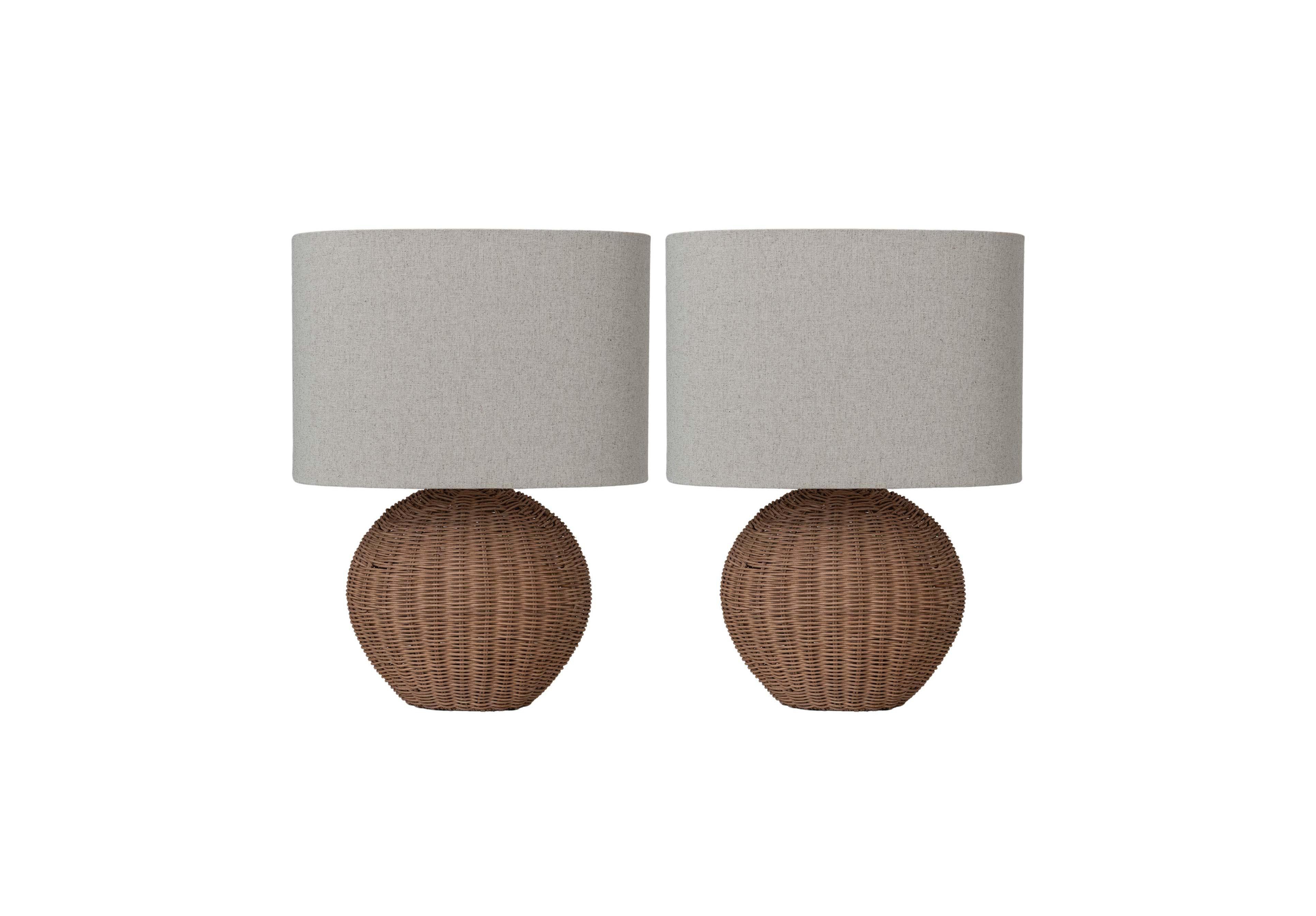 Storied Home Hand-Woven Rattan Table Lamp with Linen Shade, Set of 2