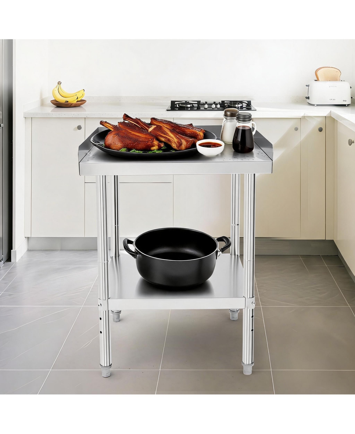 homfan 24 x 30 in. Stainless Steel Grill Table, 30 in. High Heavy Duty Bbq Prep Table with Removable Backsplash, Outdoor Patio Kitchen Work Table