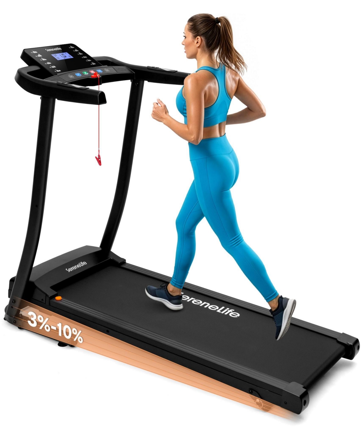 SereneLife Foldable Treadmill with Incline, Bluetooth Speakers, Heart Rate Sensors, 12 Programs, 2.0 Hp, 264 lb Capacity