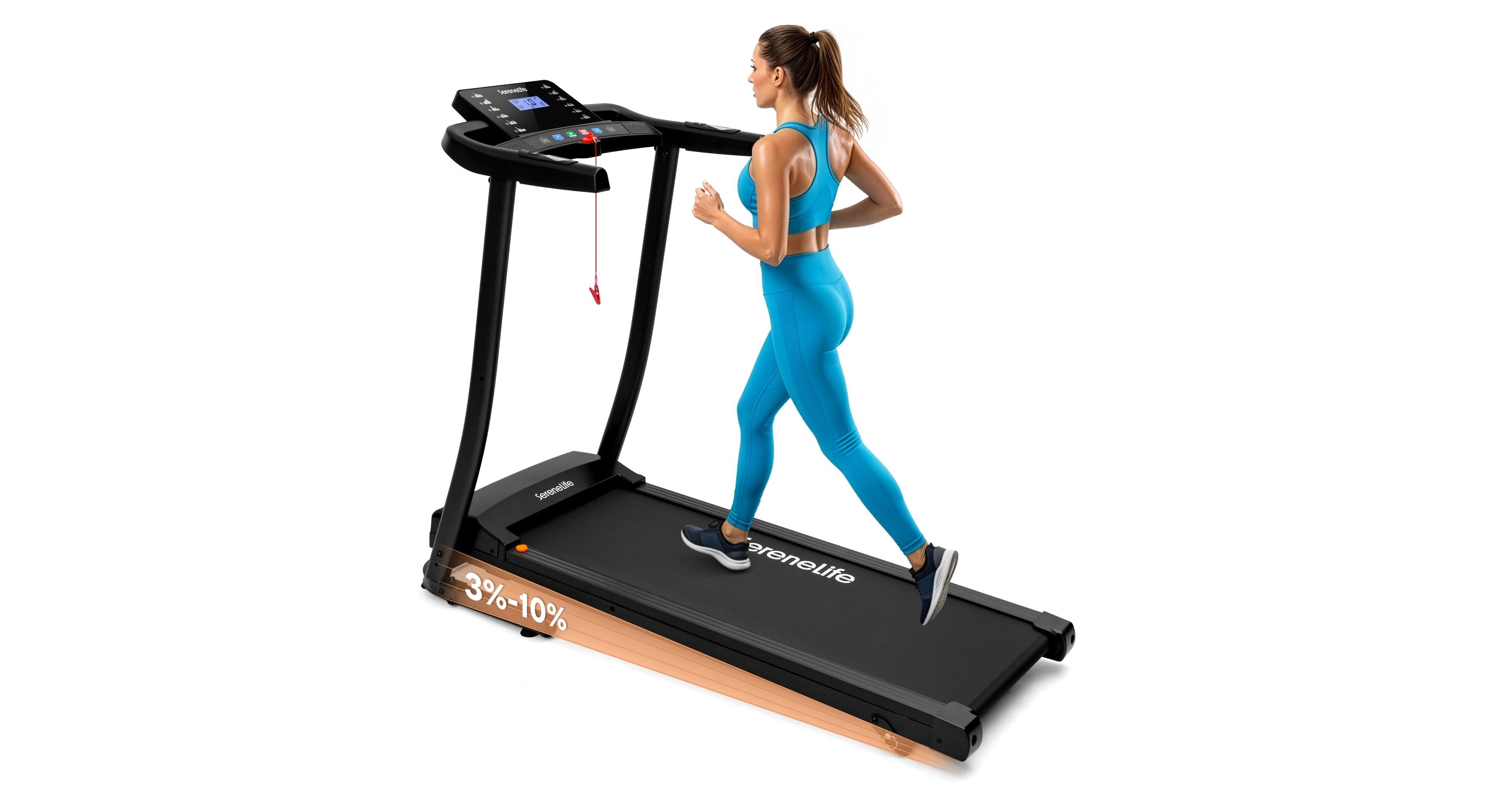 SereneLife Foldable Treadmill with Incline, Bluetooth Speakers, Heart Rate Sensors, 12 Programs, 2.0 Hp, 264 lb Capacity