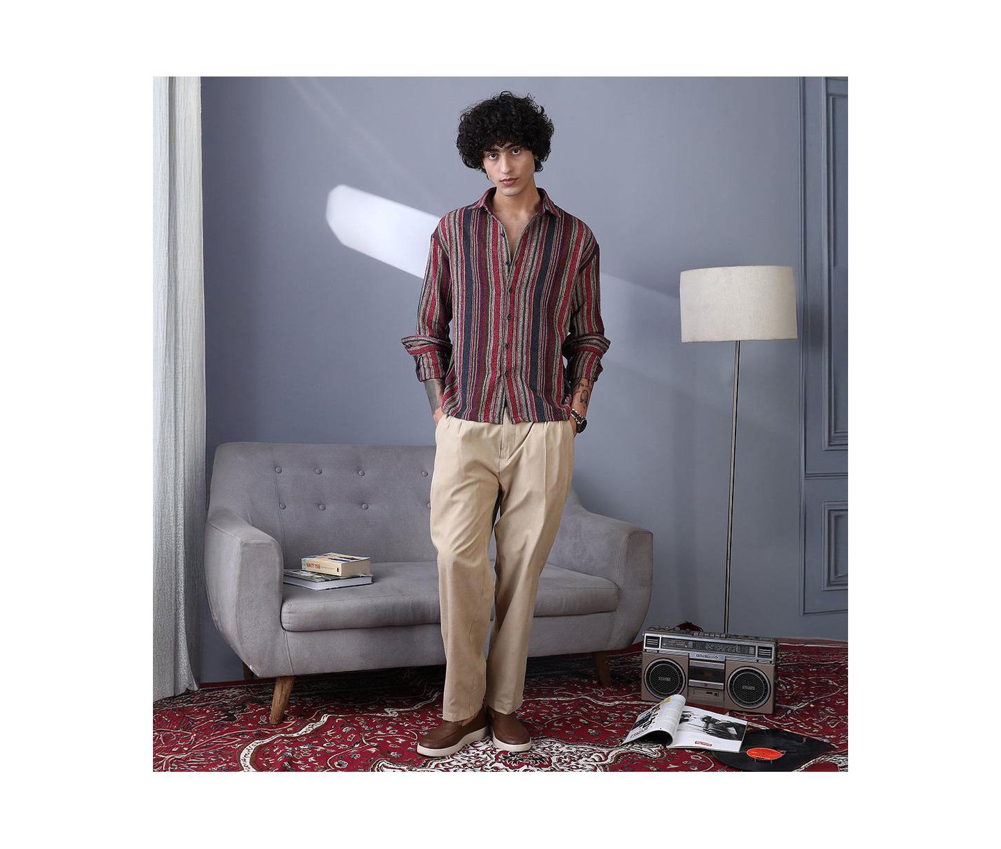 Мужская рубашка Cahoot Campus Sutra Multitrack-Striped Long-Sleeve Button-Up, цвет: Малиновый индиго, вариант 1 — фото 3