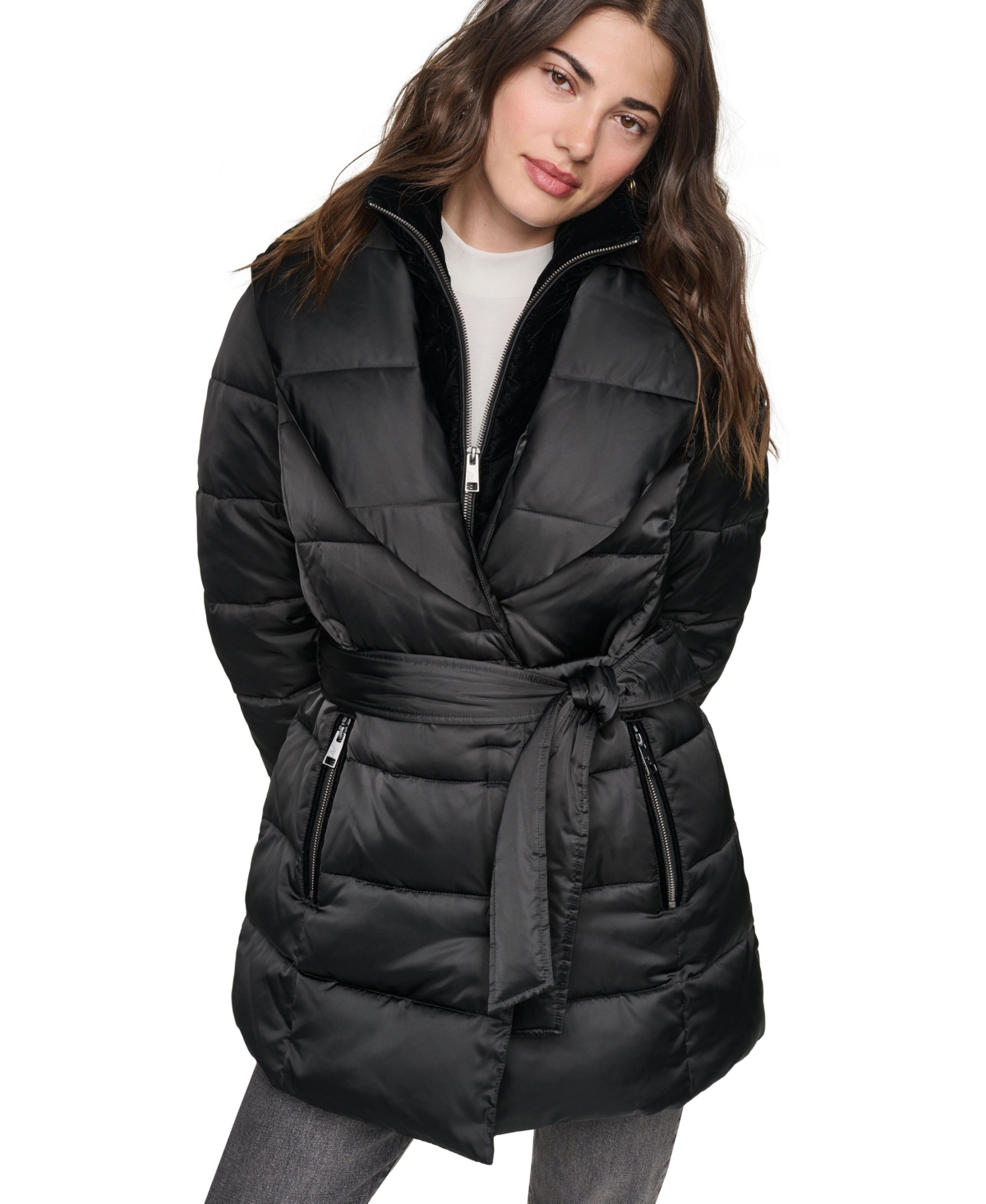 Andrew Marc Women's Zamora Shawl Collar Quilted Puffer Coat - Black