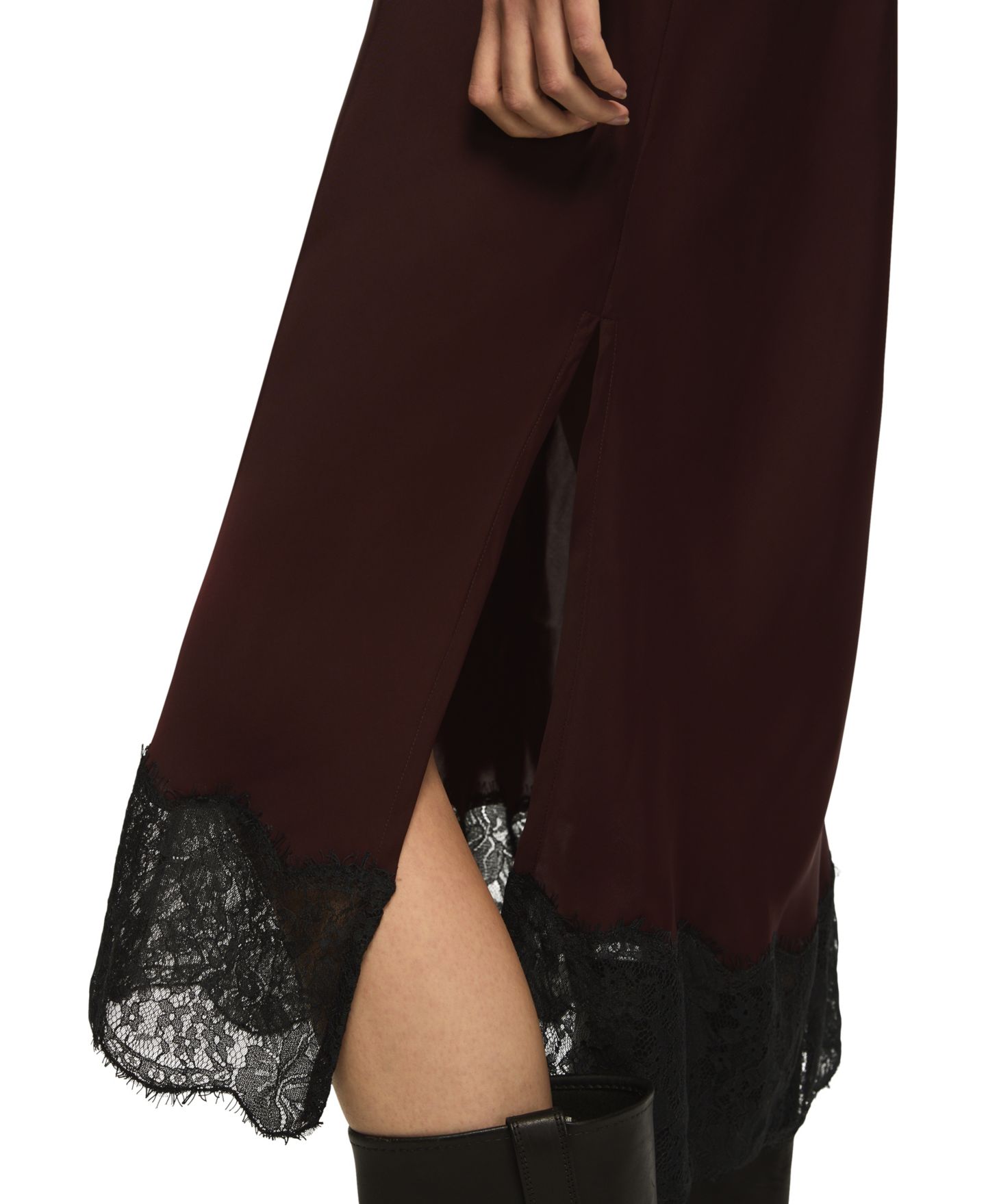 Женское платье Lucky Brand Satin V-Neck Lace-Trim Slip Midi, цвет: Бордовый — фото 4