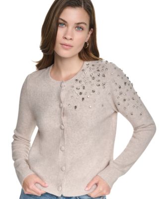 Women's Rhinestone Embellished Crewneck Cardigan