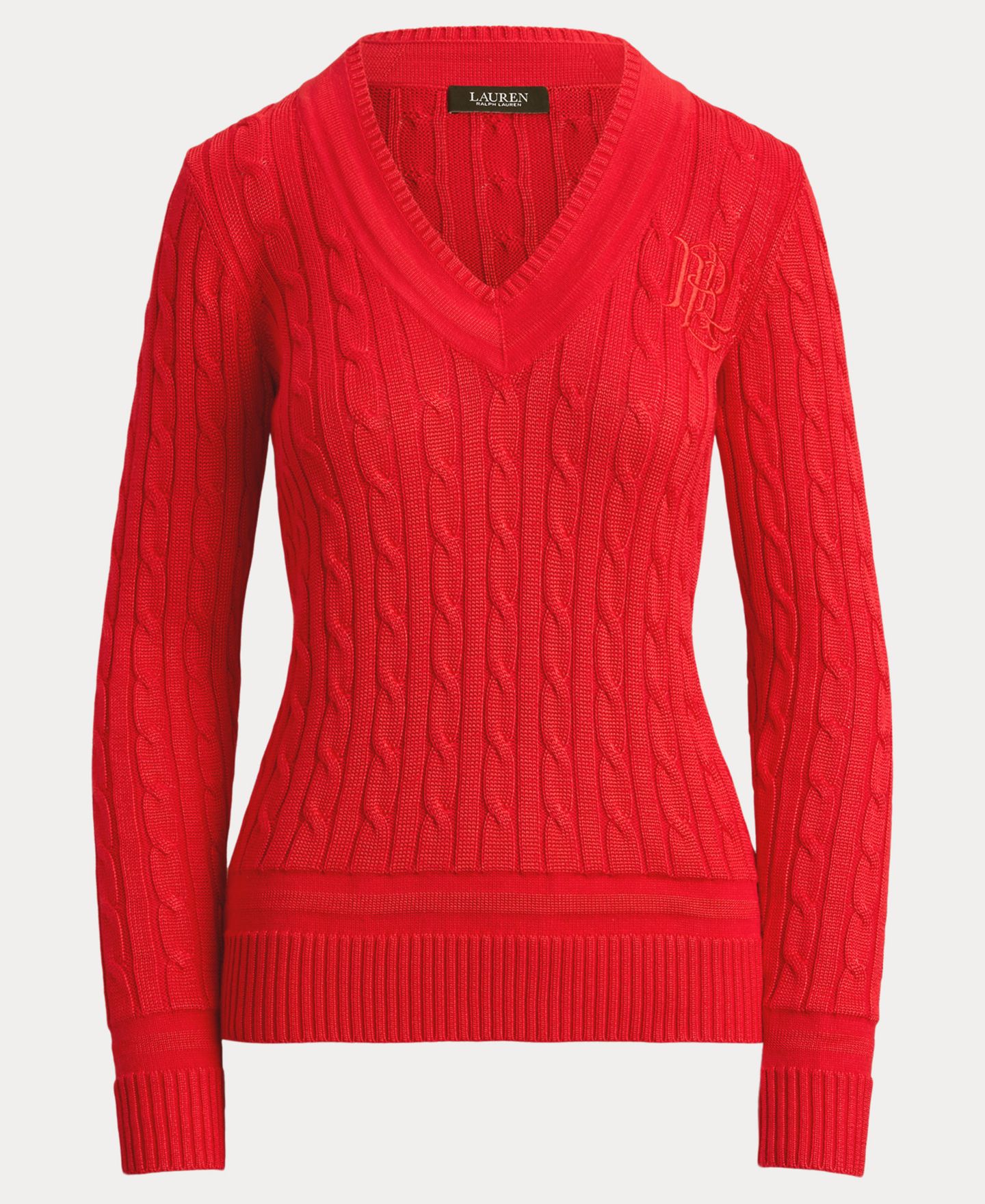 Женский свитер Lauren Ralph Lauren Long-Sleeve V-Neck Cable Knit, цвет: Тёмный гранатовый — фото 10