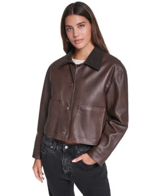 Women's Cropped Workwear-Inspired Faux Leather Jacket