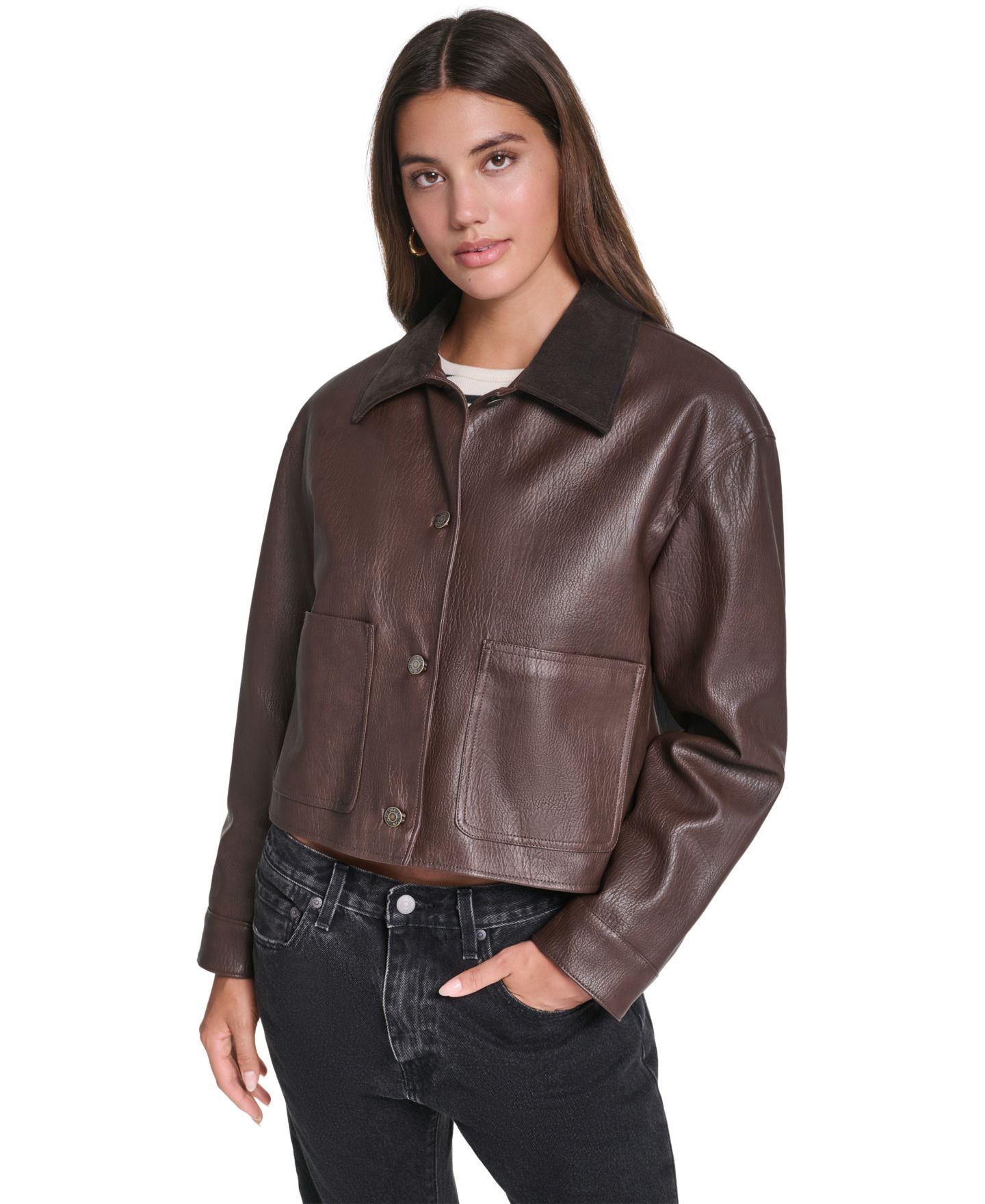 Женская куртка Levi's Cropped Workwear-Inspired Faux Leather, цвет: Тёмный коричневый — фото 1