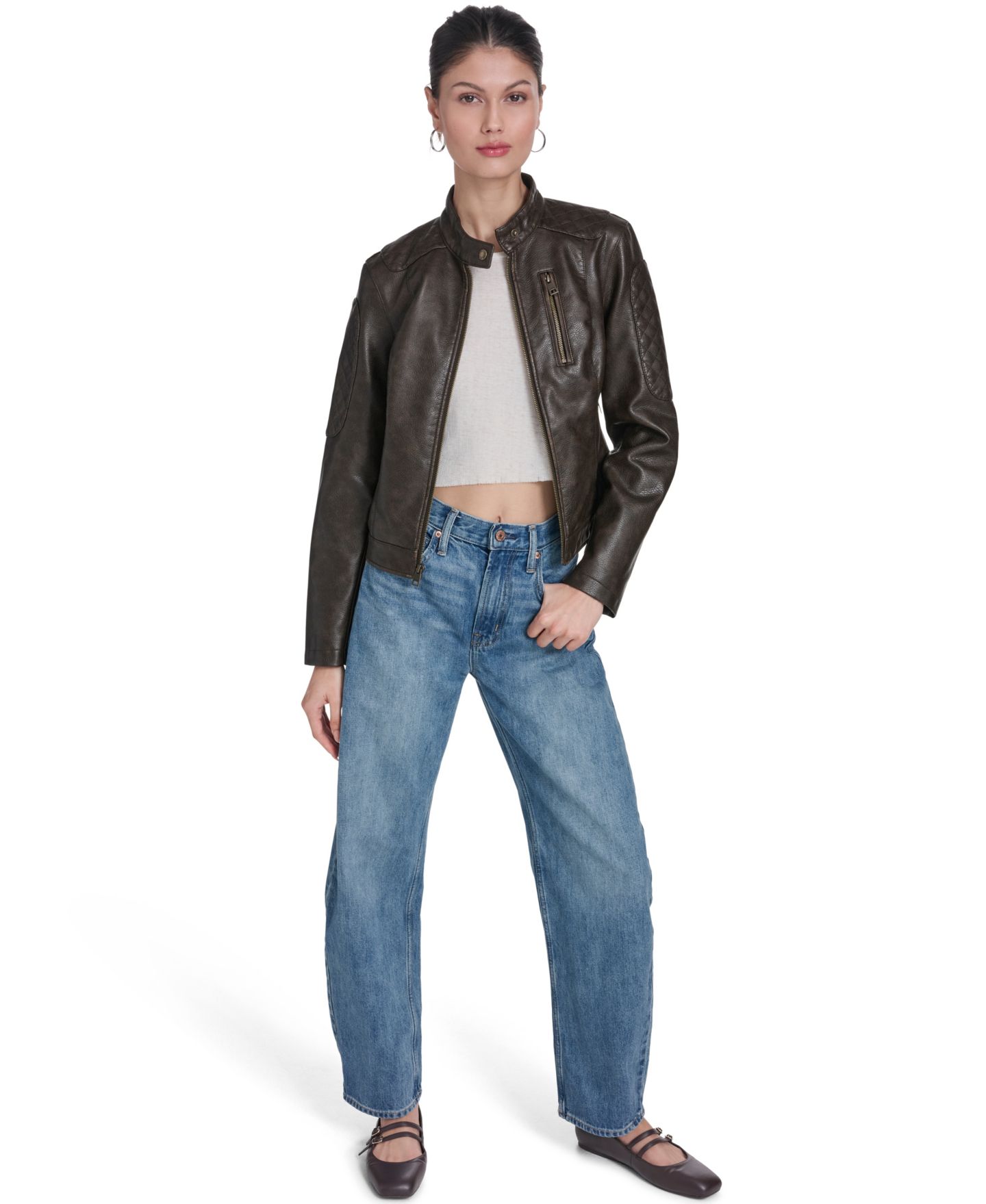 Женская куртка Levi's Faux Leather Moto Stand-Collar, цвет: Коричневый — фото 4