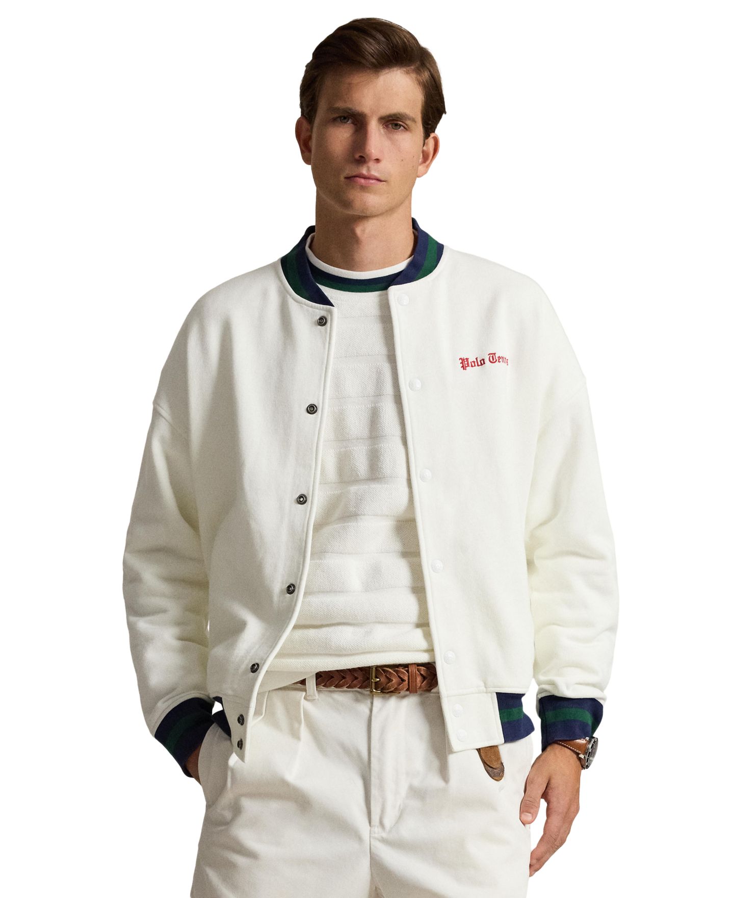 Мужская куртка Polo Ralph Lauren Relaxed Fit Fleece Baseball, цвет: Белый — фото 1