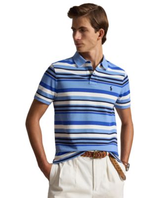 Men's Custom Slim-Fit Striped Mesh Polo Shirt