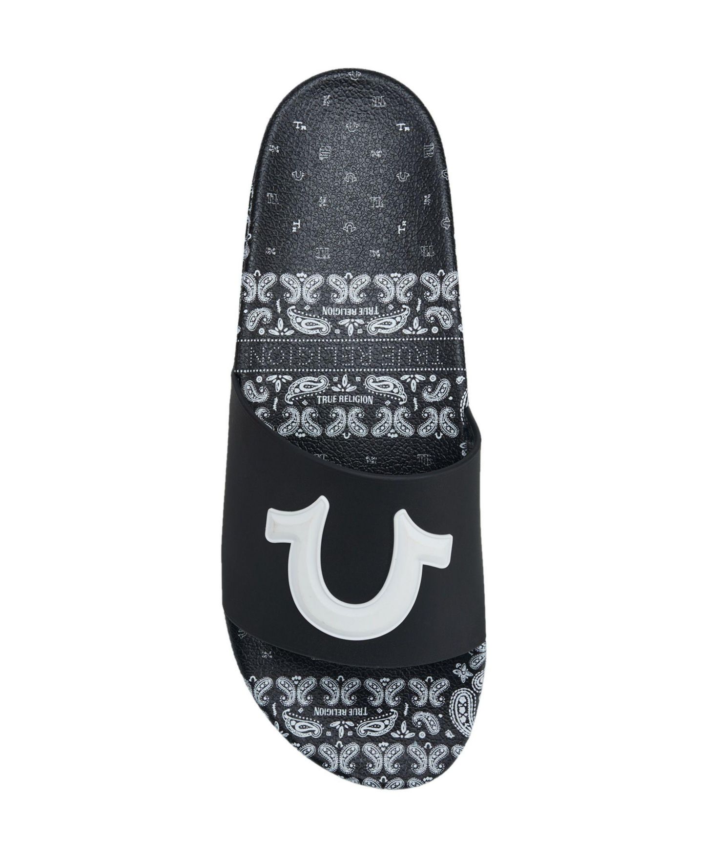 Мужские сандалии True Religion 112 Paisley Footbed Horseshoe Logo Slide, цвет: Чёрный — фото 3