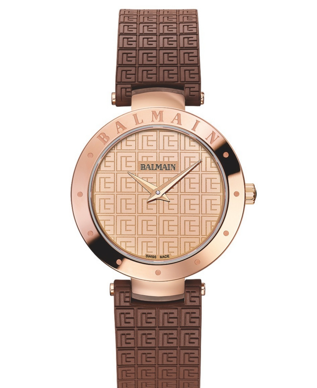 Balmain Women's Swiss Quartz Balmainia Bijou Sapphire Crystal Brown Rubber Watch 33mm