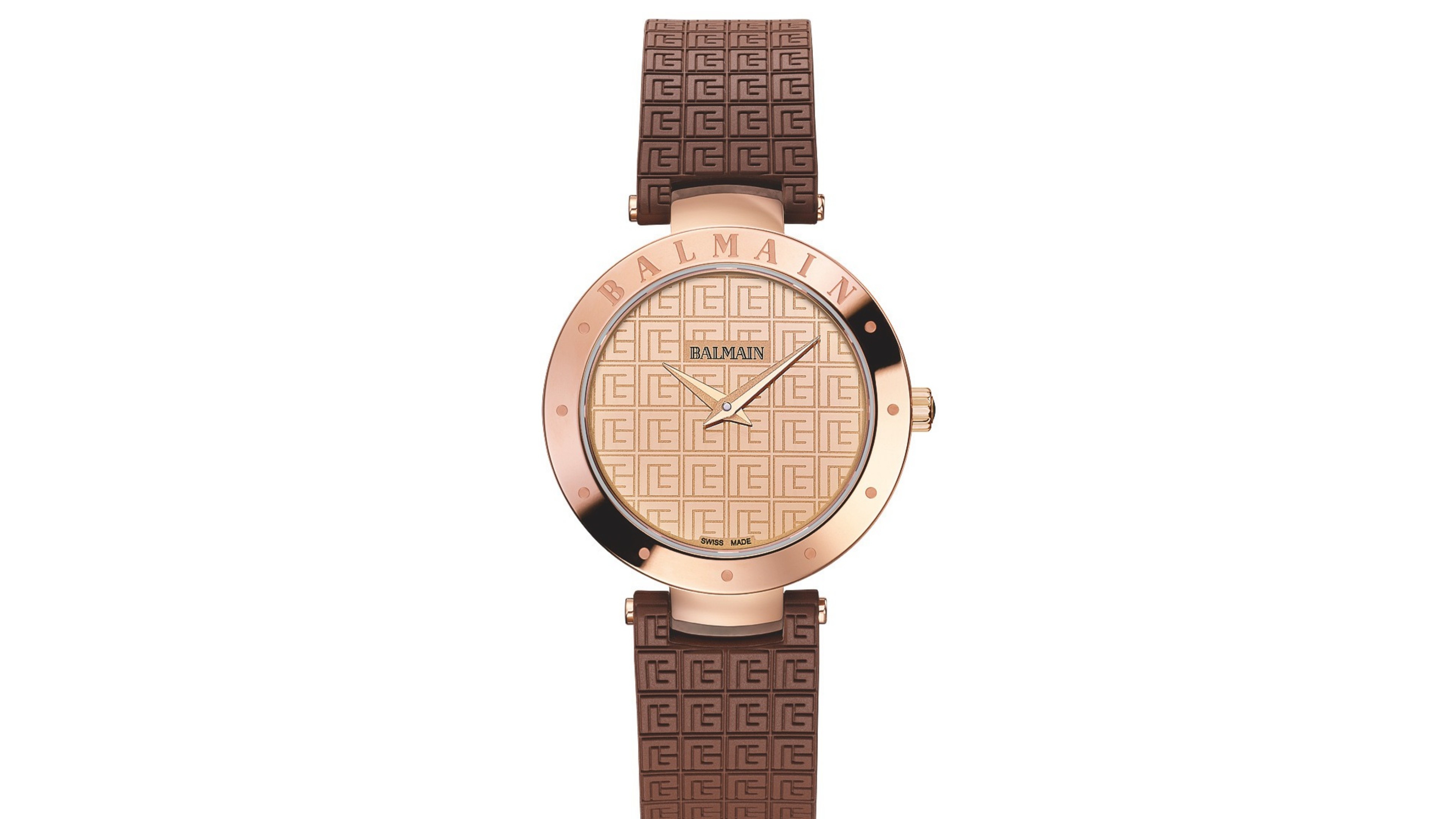 Balmain Women's Swiss Quartz Balmainia Bijou Sapphire Crystal Brown Rubber Watch 33mm