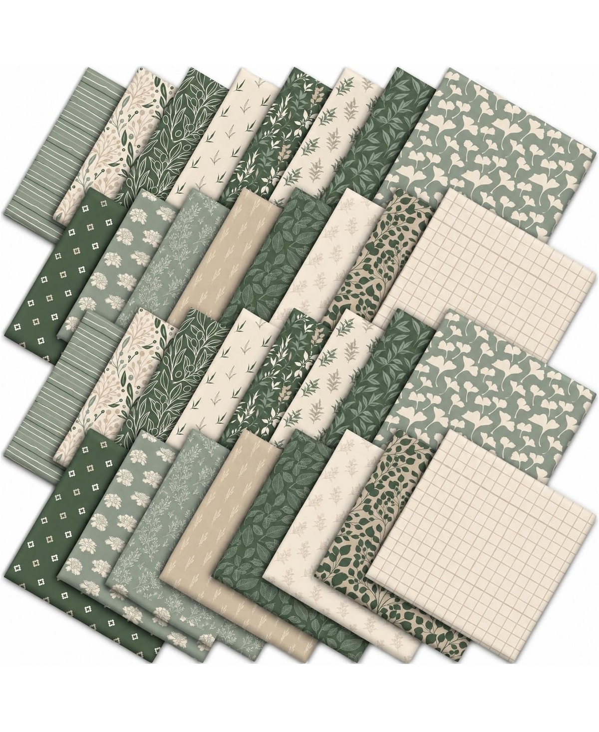Aeelike Cotton Fabric Bundles Leaf Flower Print Sewing Diy Craft Supplies - Pastel Green
