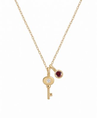 Garnet and Diamond Accent Charm Key Pendant (1/10 ct. t.w.) in 14k Gold