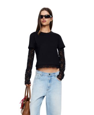Women's Bottega Long-Sleeve Lace Crop T-Shirt