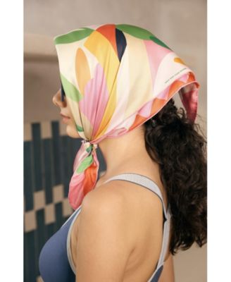 Double-Sided Floral Hand-Rolled Silk Scarf, 25" x 25"