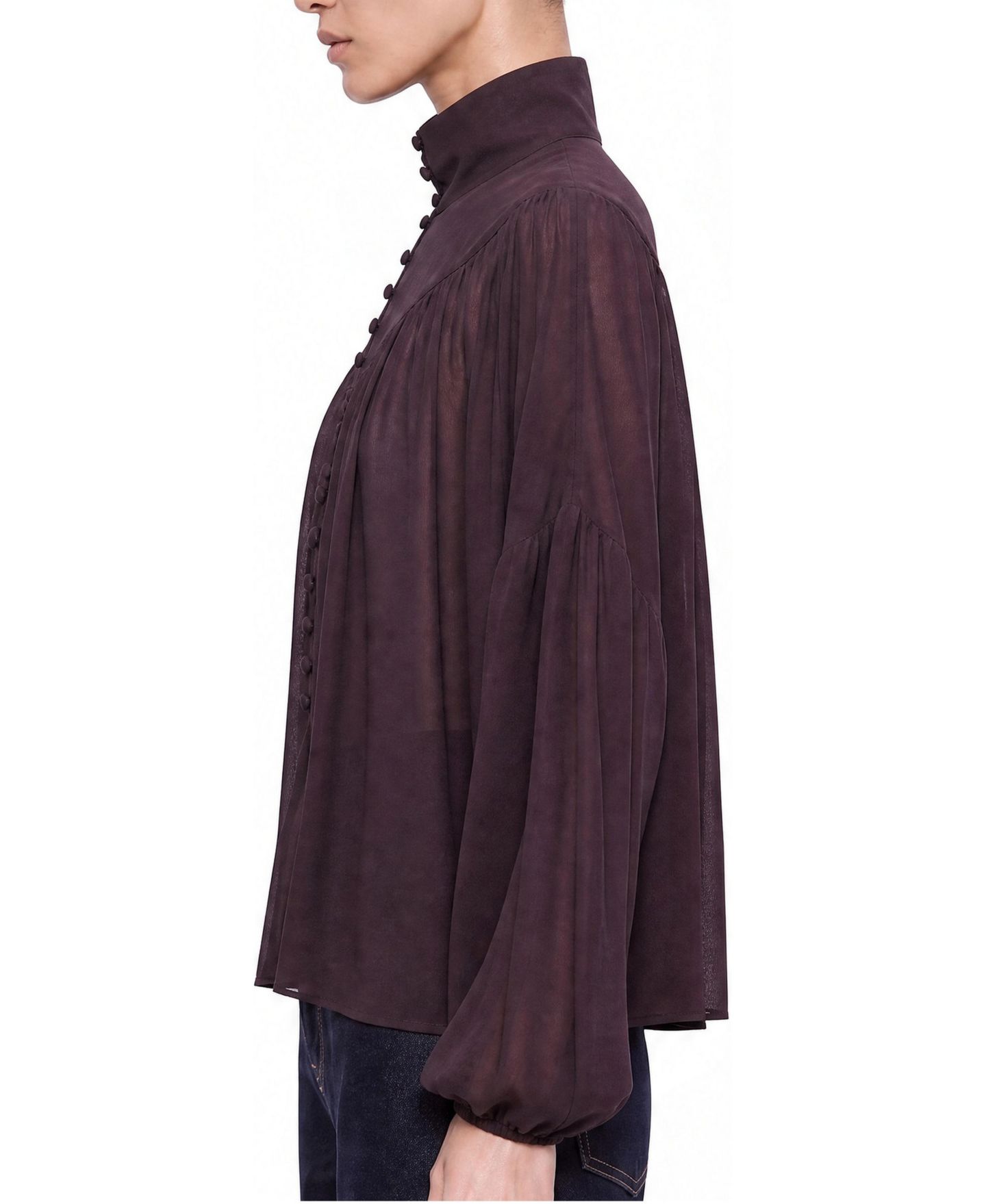 Женская блузка NOCTURNE Stand Collar Long-Sleeve Sheer, цвет: Коричневый — фото 3