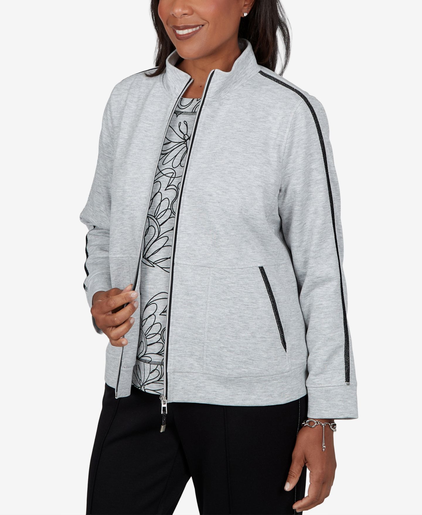 Женская куртка Alfred Dunner Petite Fleece Stand-Collar, цвет: Granite — фото 2