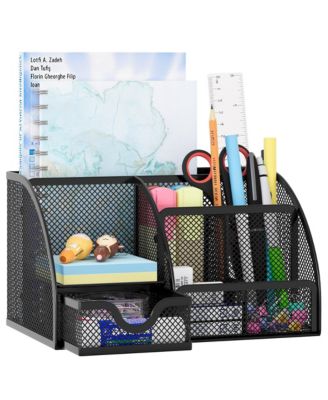 Mesh Desk Organizer With Drawer 6 Compartments Stationery Storage For Office School Dorm
