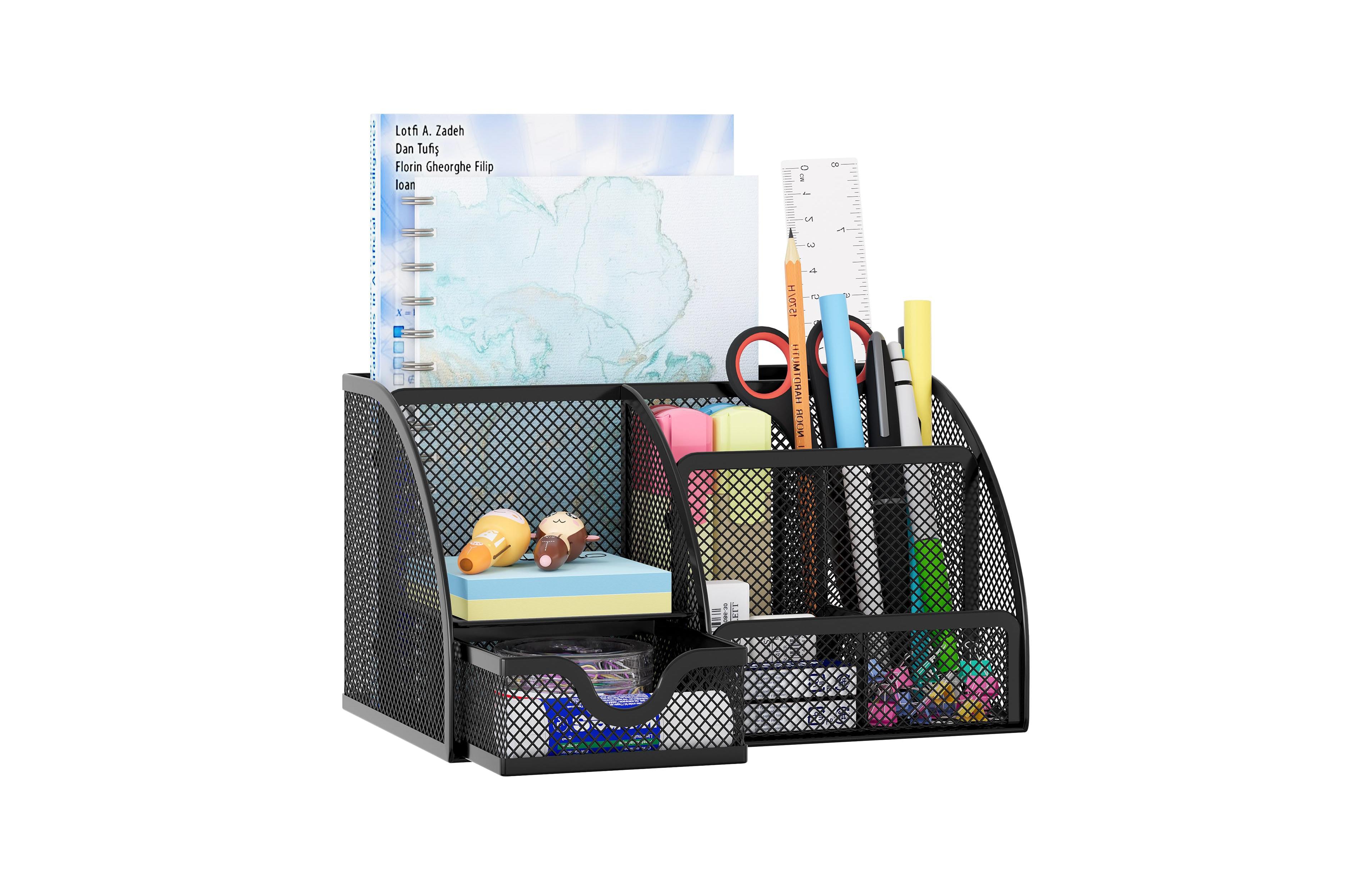 Four Candies Mesh Desk Organizer With Drawer 6 Compartments Stationery Storage For Office School Dorm