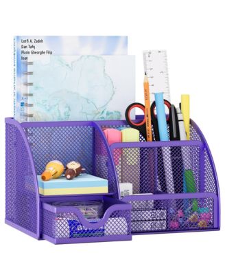 Mesh Desk Organizer With Drawer 6 Compartments Stationery Storage For Office School Dorm