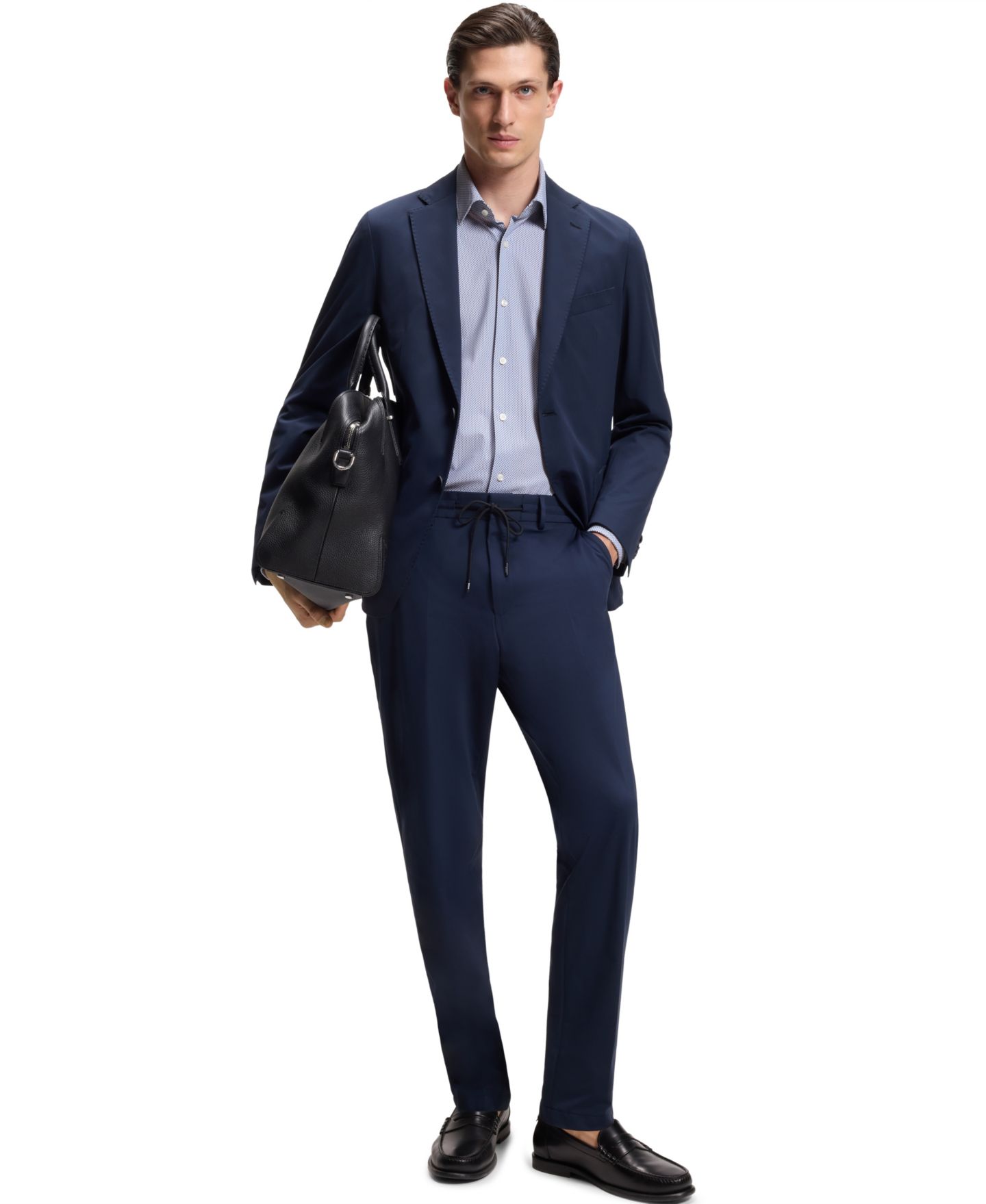 Мужская рубашка Hugo Boss Printed Performance-Stretch Fabric Slim-Fit Dress Shirt, цвет: Синий — фото 4