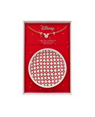 Cubic Zirconia Gold-Tone Mickey Mouse Pendant Necklace and Trinket Tray, 2-Piece Set