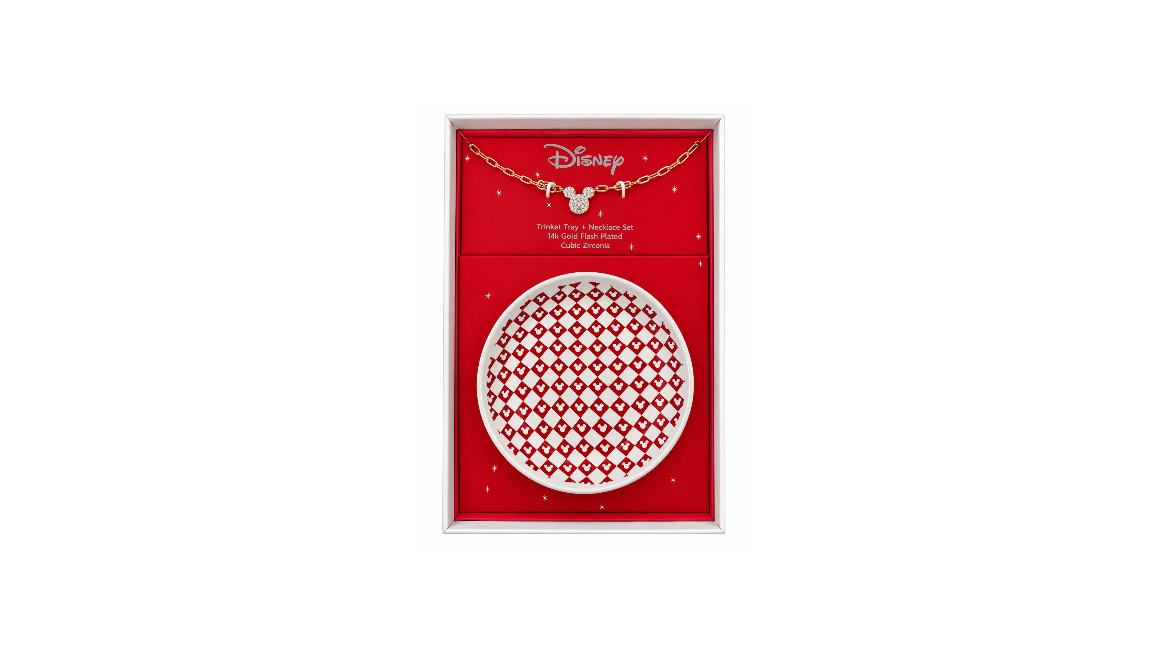Disney Cubic Zirconia Gold-Tone Mickey Mouse Pendant Necklace and Trinket Tray, 2-Piece Set