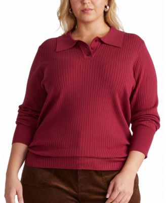 Plus Size Savvy Fine Ribbed Polo Sweater