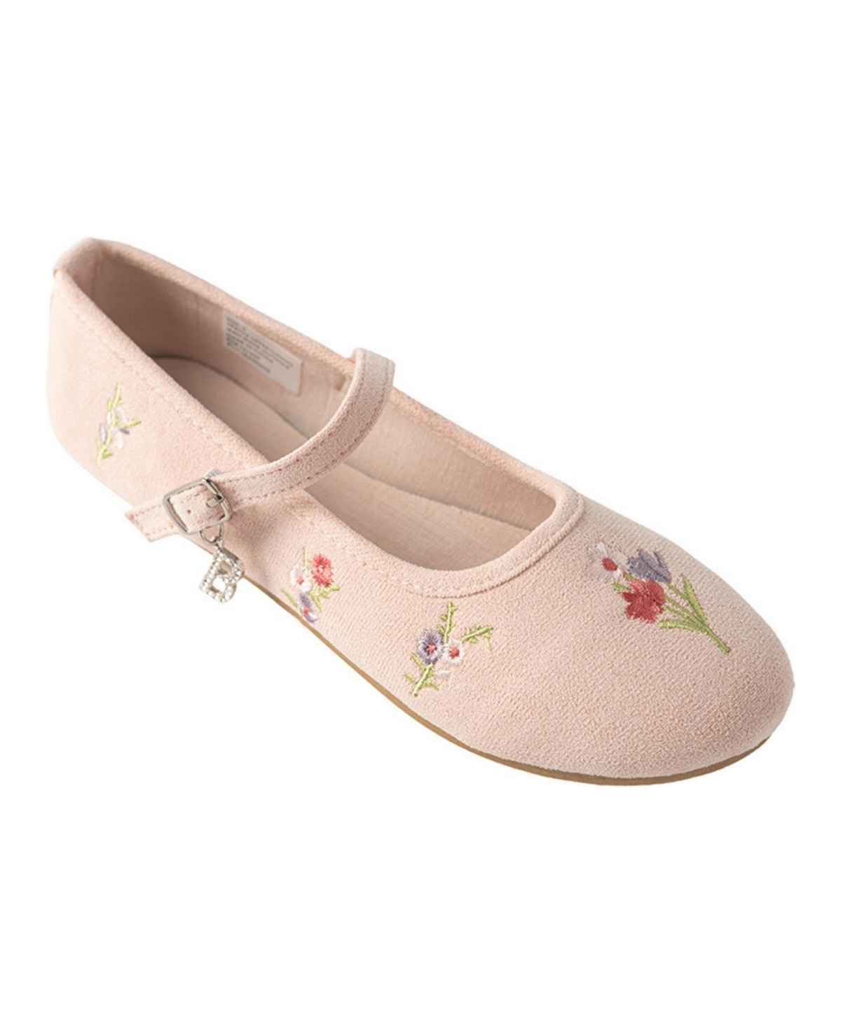 Bebe Little Girls Ballet Flat with Floral Embroidery and Rhinestone B Charm