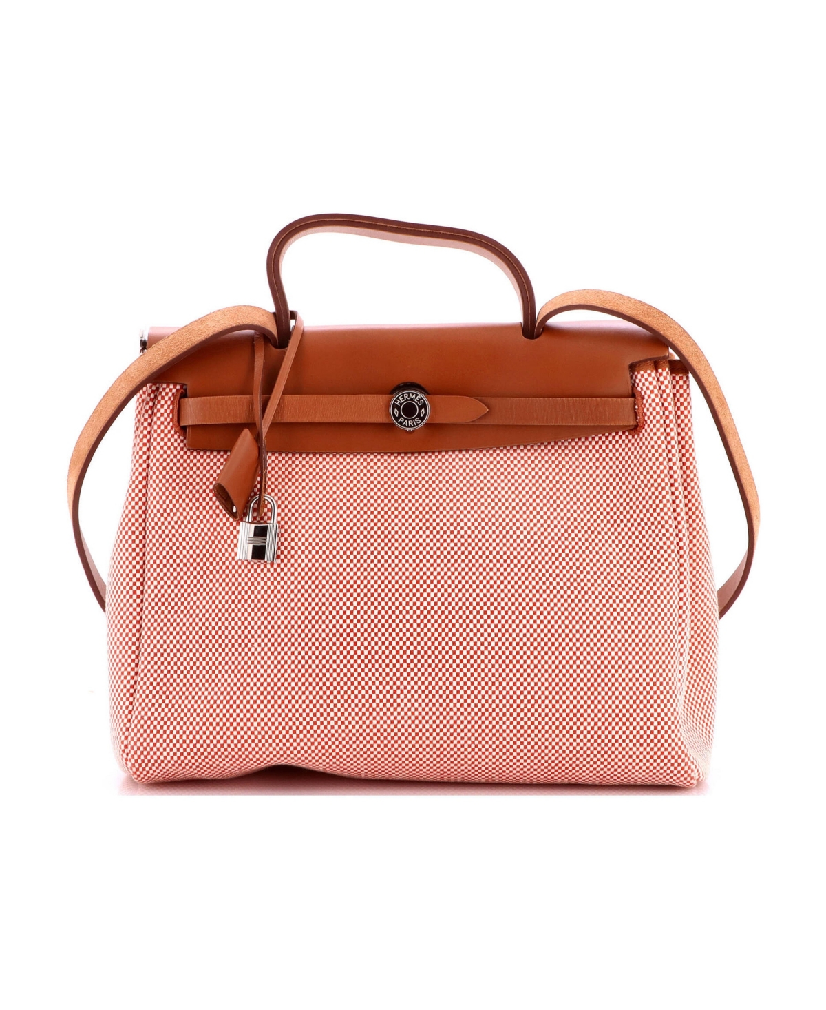 Pre-Owned Hermes 31 Herbag Zip Criss Viking Toile and Leather - Orange