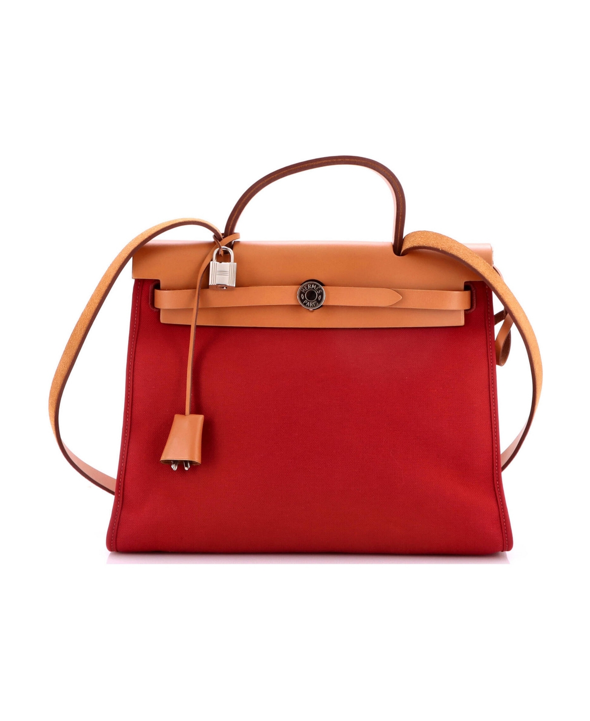 Pre-Owned Hermes 31 Herbag Zip Leather and Toile - Red