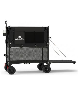 58" 480L Double Decker Collapsible Wagon,520lbs Heavy Duty Utility Cart with Extended Tailgate,All Terrain Brake Wheels for Camping Beach