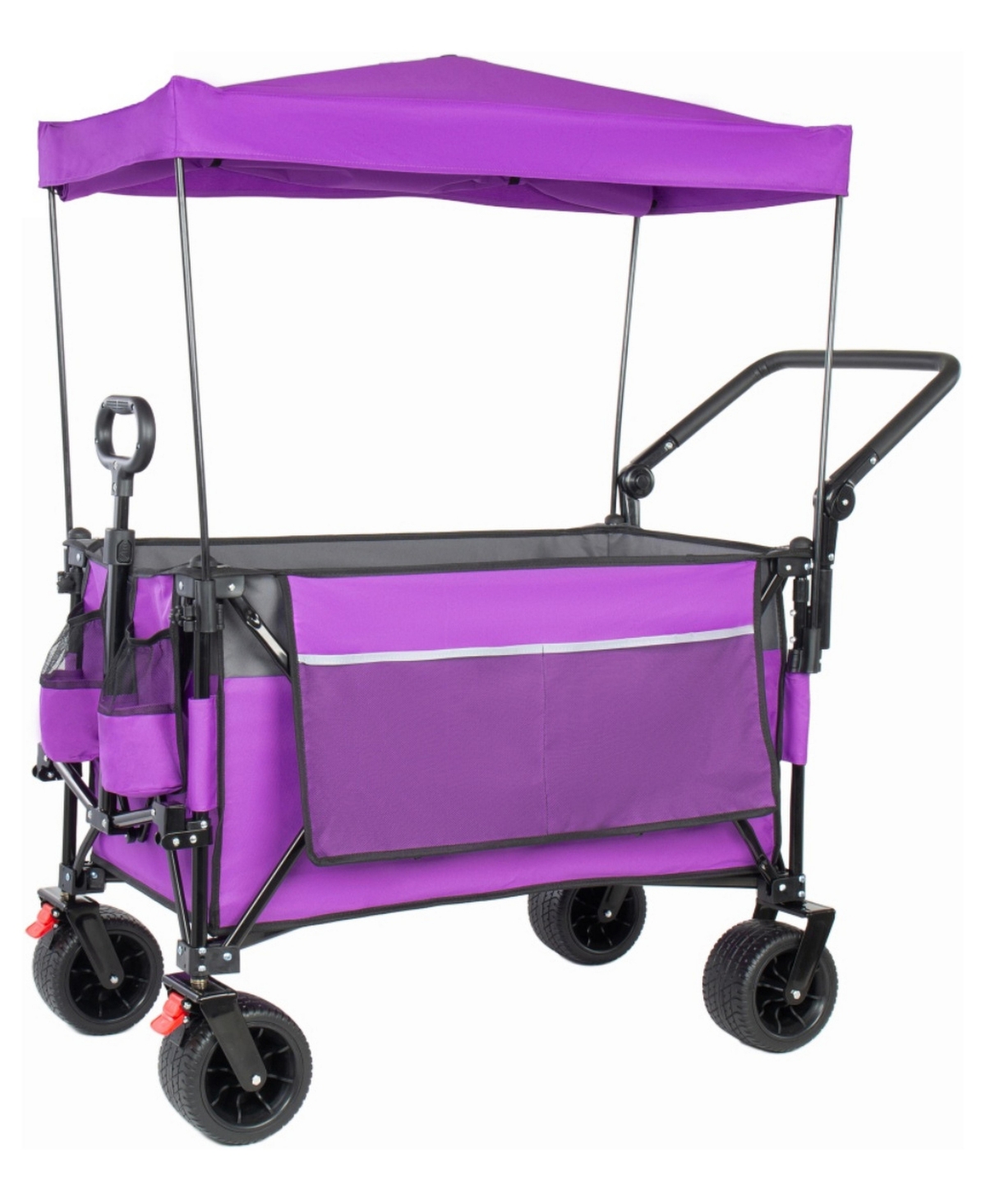 ECHTPeak 37.5" Folding Wagon Cart with Removable Canopy,480lbs 300L Heavy Duty Utility Cart,7" All Terrain Brake Wheels for Camping Beach Grocery - Pu