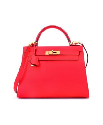 Pre-Owned HERMES Kelly 28 Handbag Red Epsom with Gold Hardware