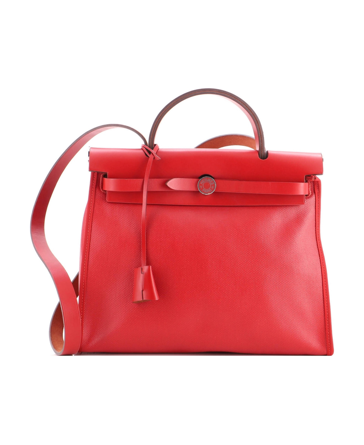 Pre-Owned Hermes 31 Herbag Zip Berline Vache Canvas and Leather - Red