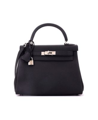 Pre-Owned HERMES Kelly 28 Handbag Black Togo with Palladium Hardware