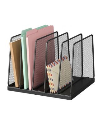 Mesh Metal Wood Desk File Organizer 5 Section Upright Sorter For Office Home Storage