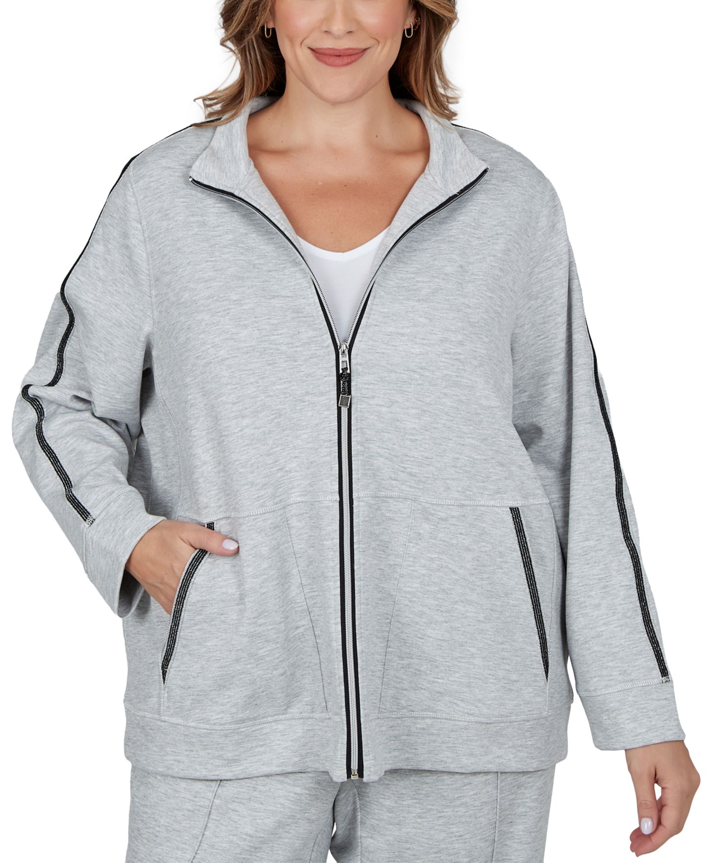 Женская куртка Alfred Dunner Plus Size Fleece Long-Sleeve, цвет: Granite — фото 1