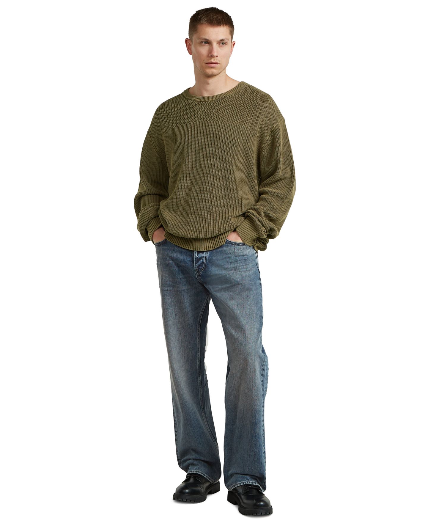 Мужской свитер G-Star Raw Washed Rib Knit, цвет: Тёмный хаки — фото 4