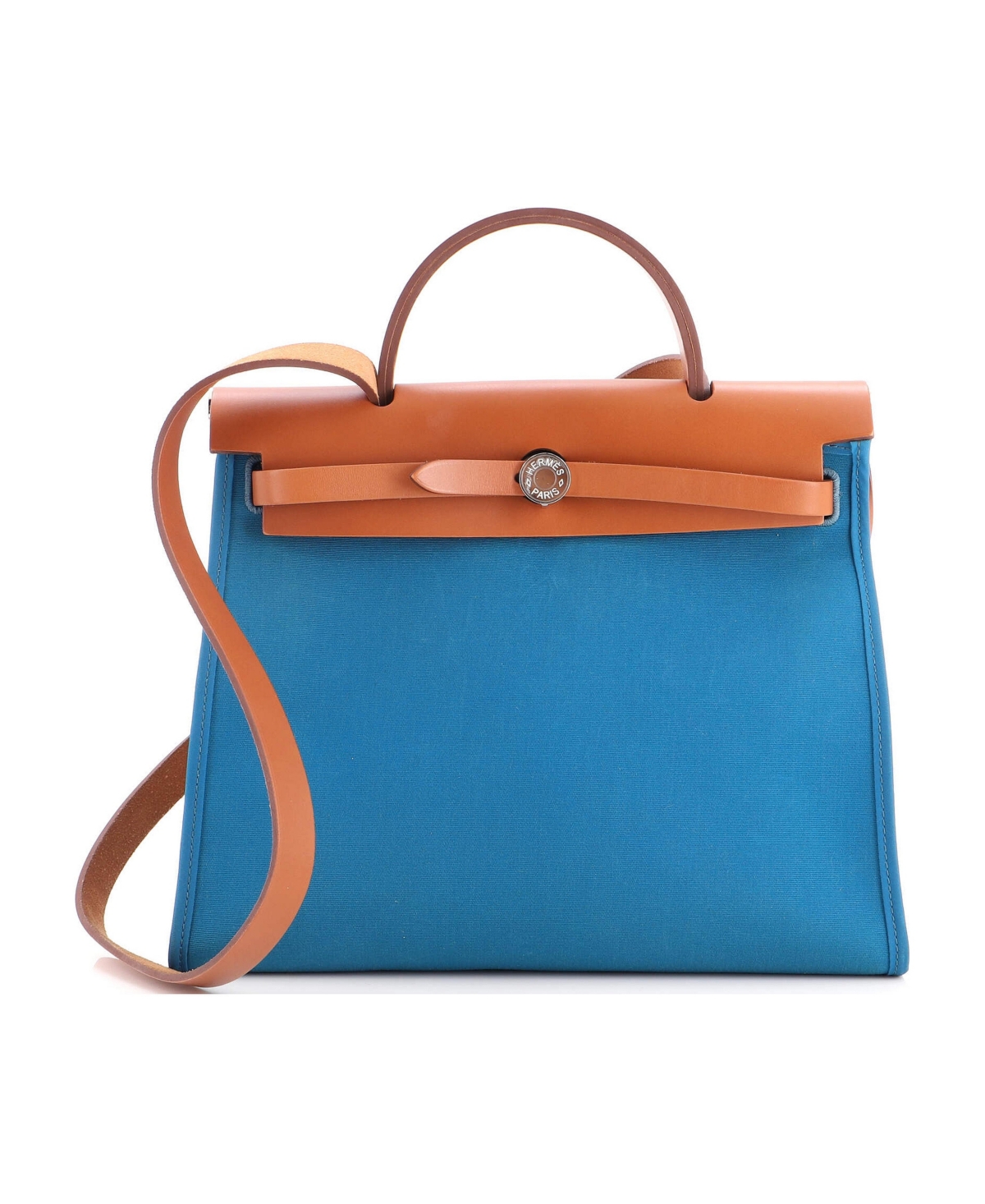 Pre-Owned Hermes 31 Herbag Zip Leather and Toile - Blue