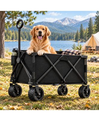 Foldable Utility Wagon with 330L Storage, 570 lb Capacity, All-Terrain Wheels and Cup Holders