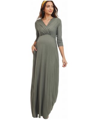 Women's 3/4 Sleeve Surplice Nursing Maxi Dress