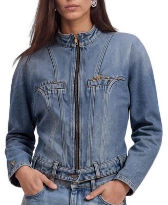 Women's Stand Collar Cropped Denim Jacket