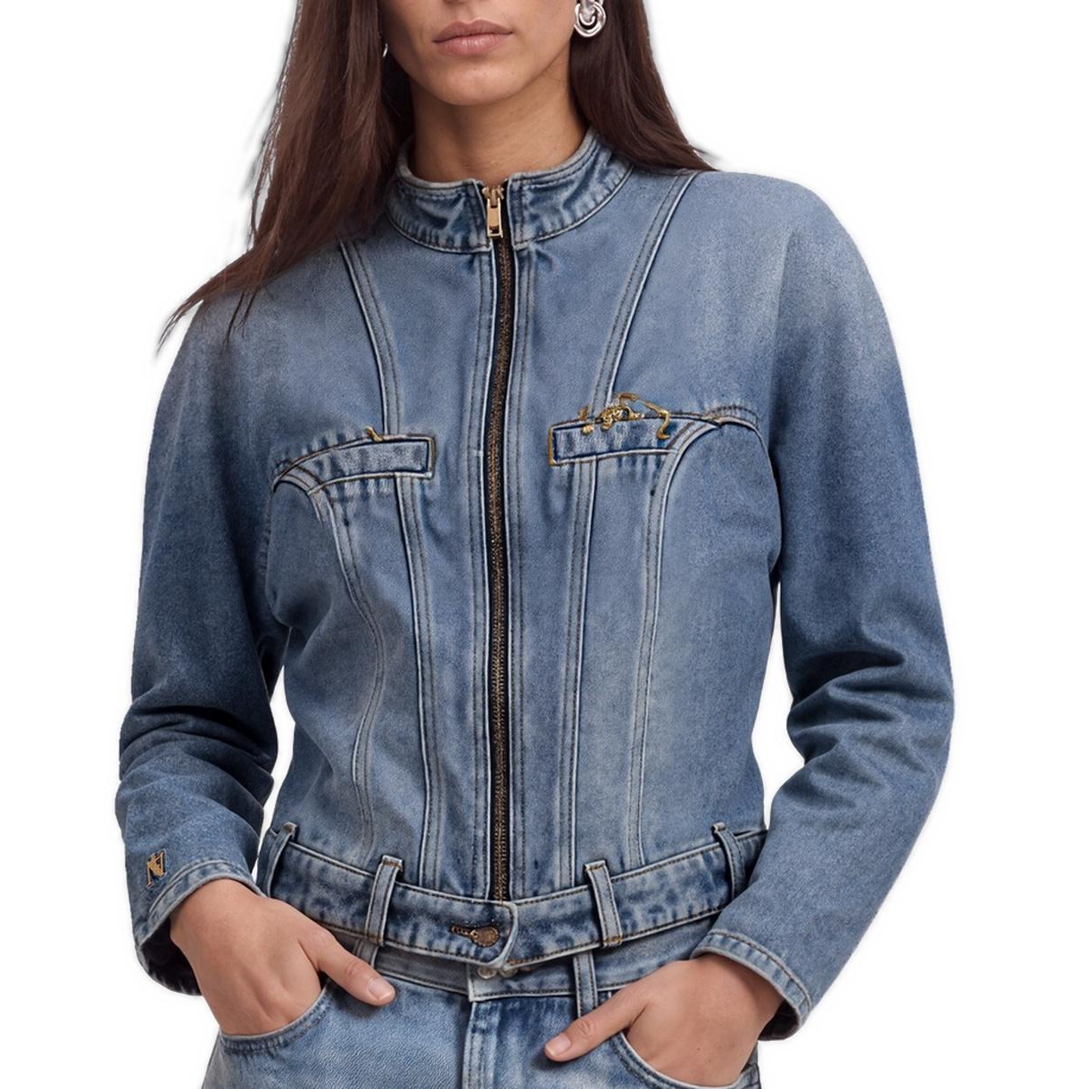 Nocturne Women's Stand Collar Cropped Denim Jacket