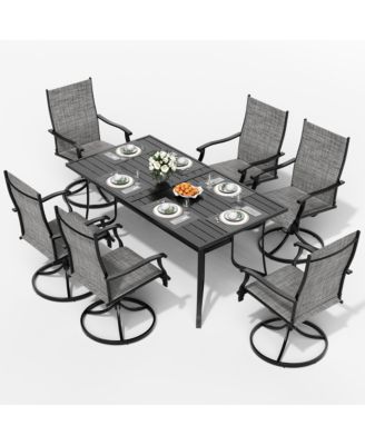 7-piece Patio Dining Furniture Set With 6 Textilene Swivel Chairs